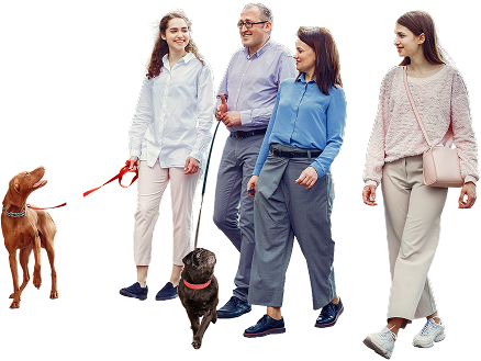 A group of people with their furry friends